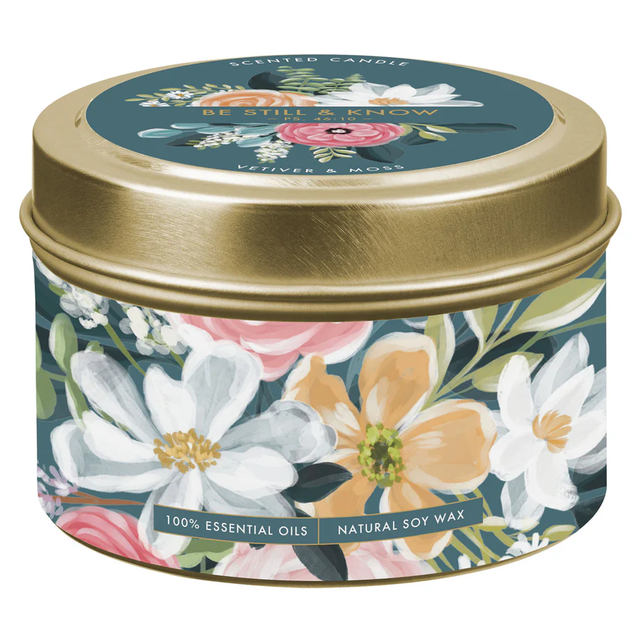 Be Still and Know Vetiver and Moss Scented Candle in Tin image 0
