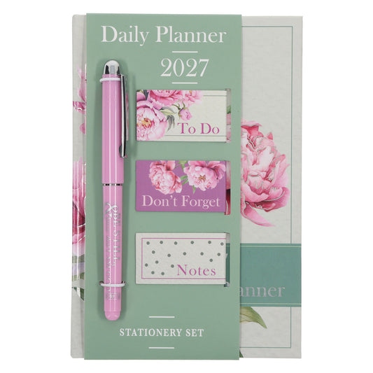 2027 Diary - General Christian Daily Planner for Women - Pink - Hardcover with Stationery Set image 0