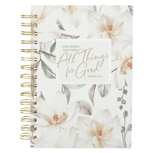 God Works Together All Things for Good White Floral Hardcover Wirebound Journal image 0