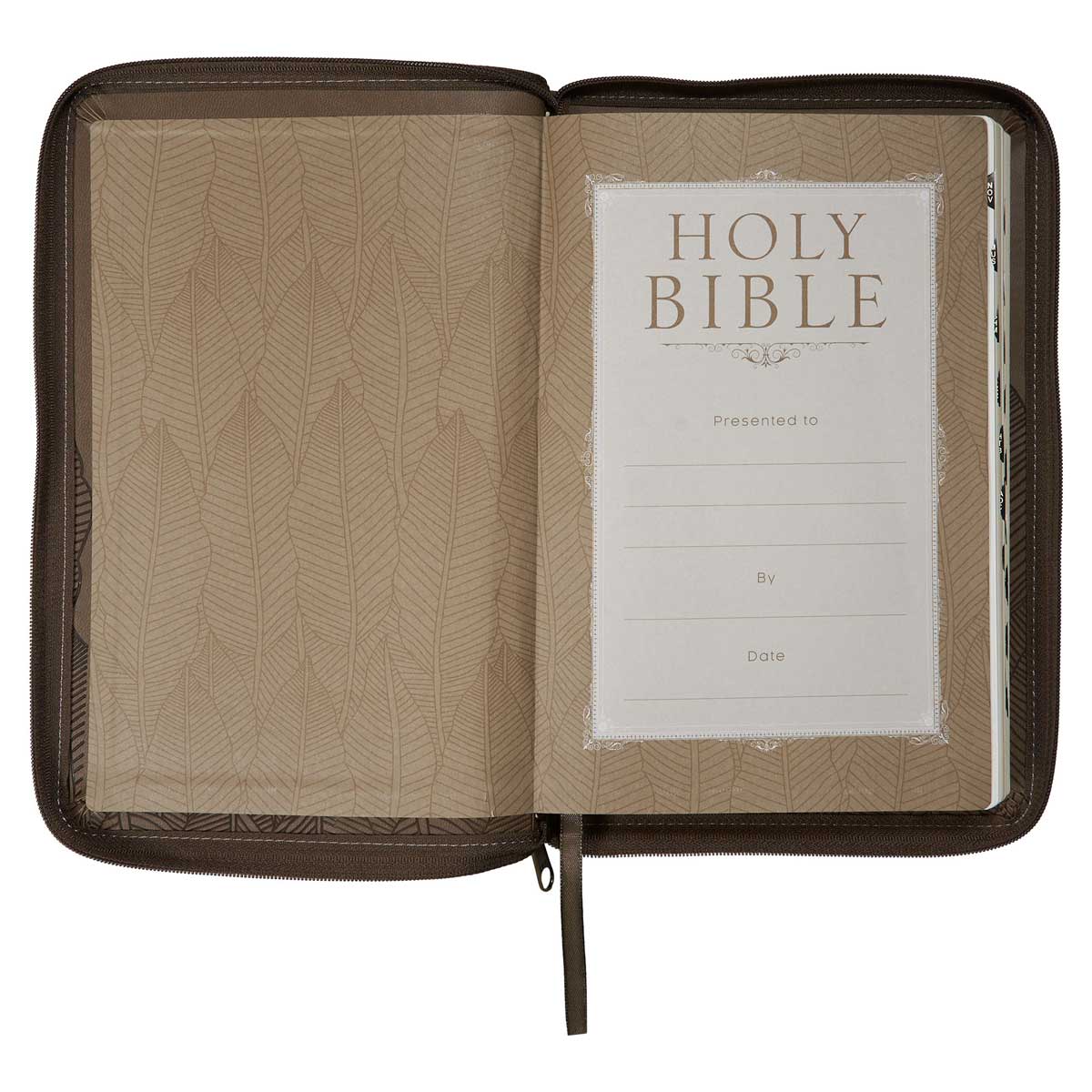 NLT Brown Leaves Faux Leather Flexcover Standard Bible Thumb Indexed With Zip image 4