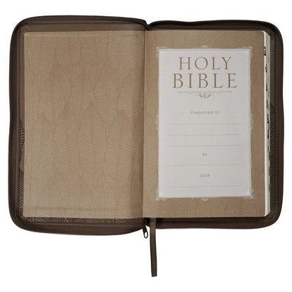 NLT Brown Leaves Faux Leather Flexcover Standard Bible Thumb Indexed With Zip image 4