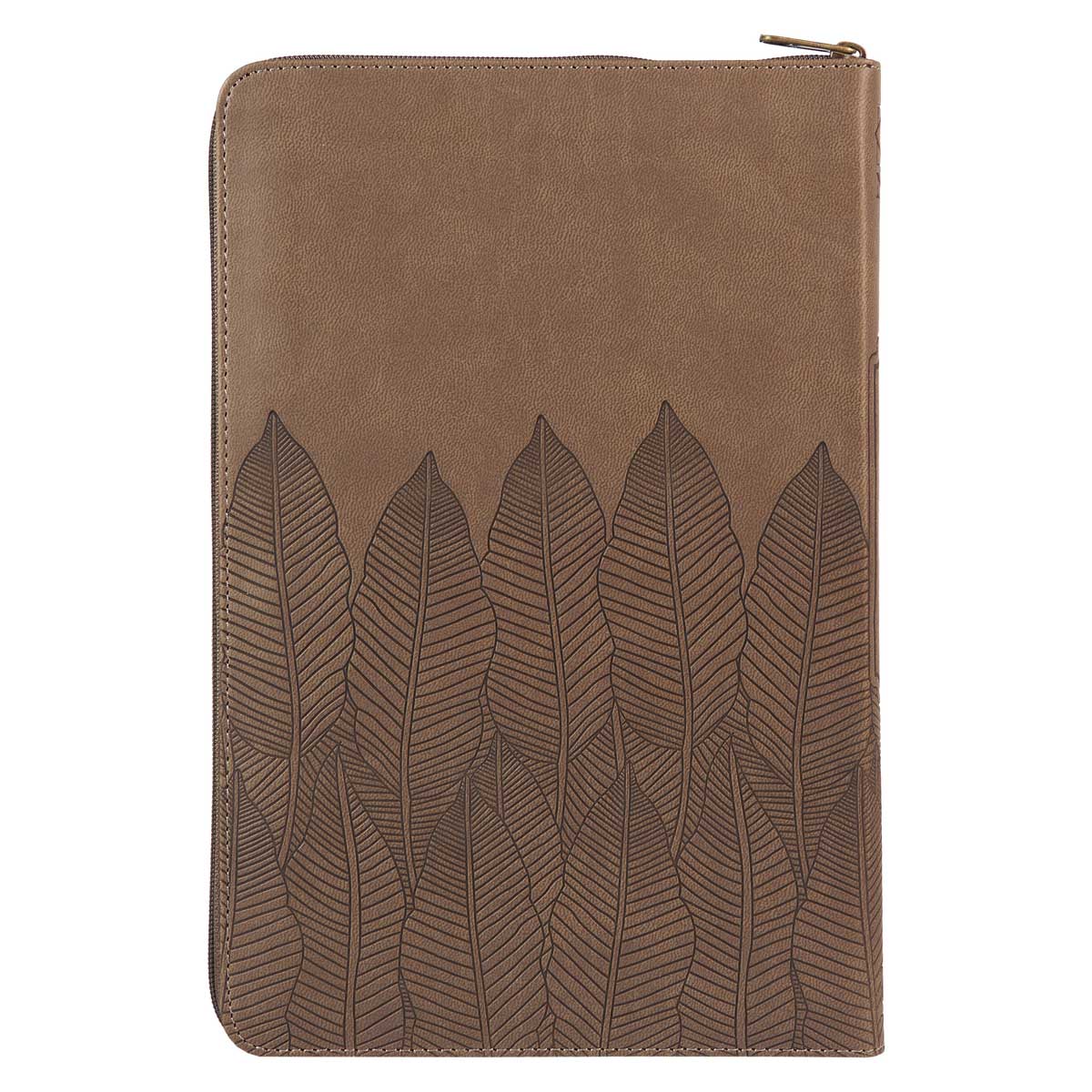 NLT Brown Leaves Faux Leather Flexcover Standard Bible Thumb Indexed With Zip image 1