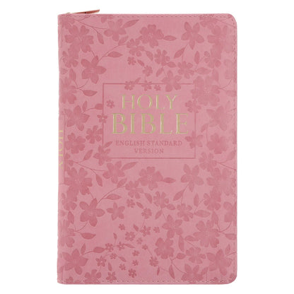 ESV Pink Floral Faux Leather Standard Bible with Zip