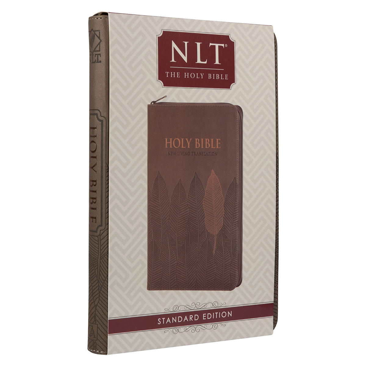 NLT Brown Leaves Faux Leather Flexcover Standard Bible Thumb Indexed With Zip image 2