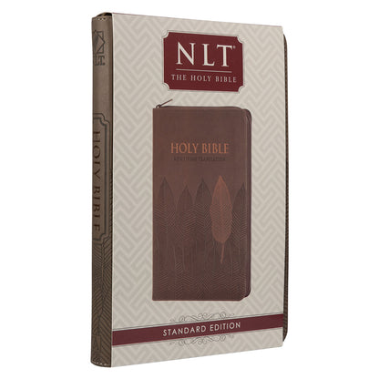 NLT Brown Leaves Faux Leather Flexcover Standard Bible Thumb Indexed With Zip image 2