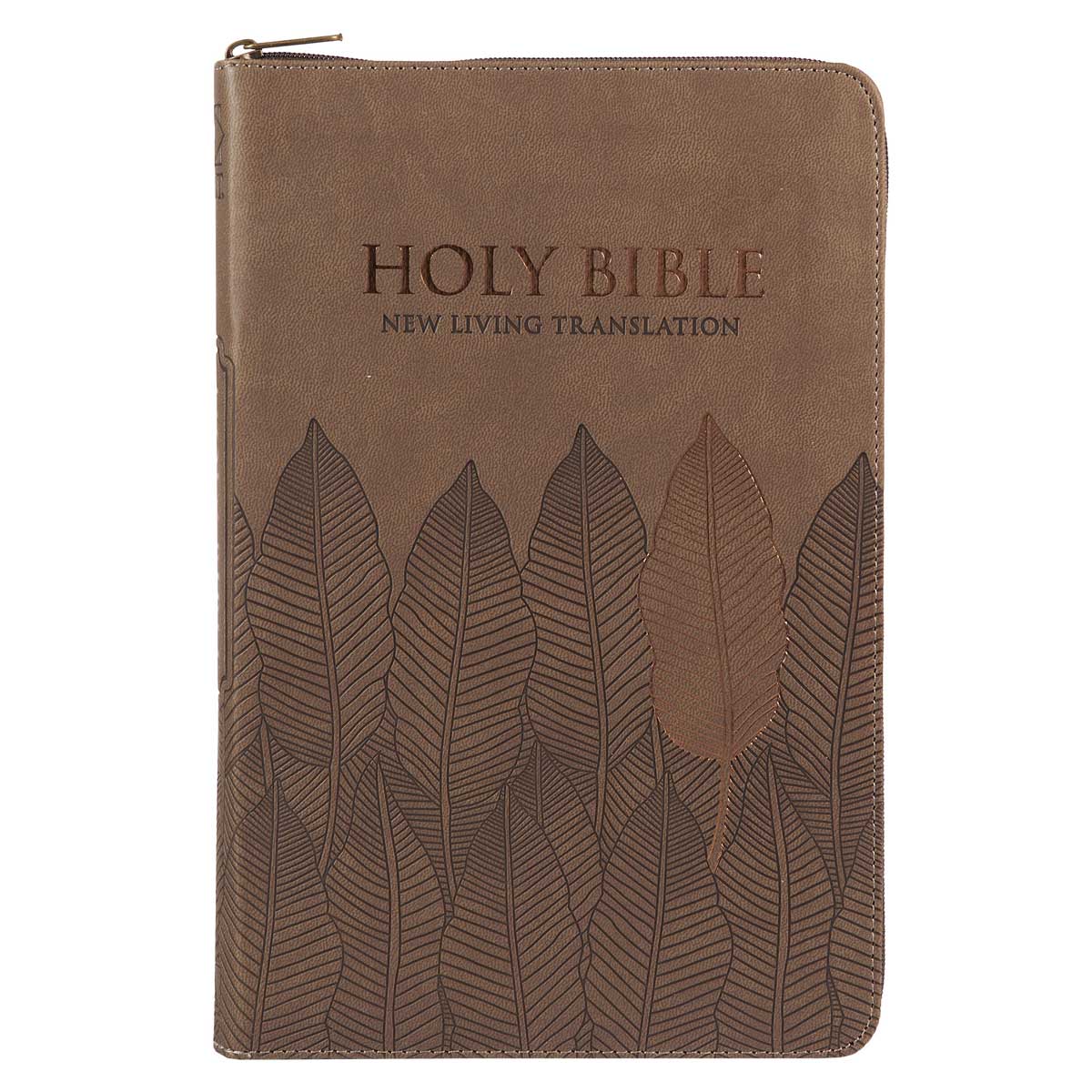 NLT Brown Leaves Faux Leather Flexcover Standard Bible Thumb Indexed With Zip image 0