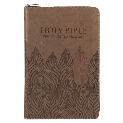 NLT Brown Leaves Faux Leather Flexcover Standard Bible Thumb Indexed With Zip image 0