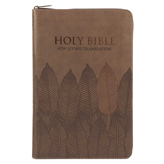 NLT Brown Leaves Faux Leather Flexcover Standard Bible Thumb Indexed With Zip image 0