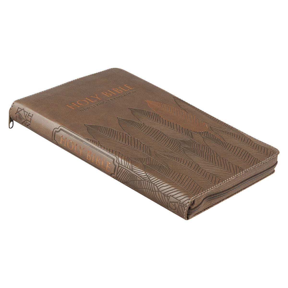 NLT Brown Leaves Faux Leather Flexcover Standard Bible Thumb Indexed With Zip image 3