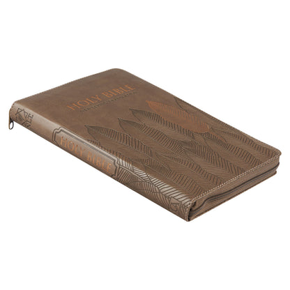 NLT Brown Leaves Faux Leather Flexcover Standard Bible Thumb Indexed With Zip image 3
