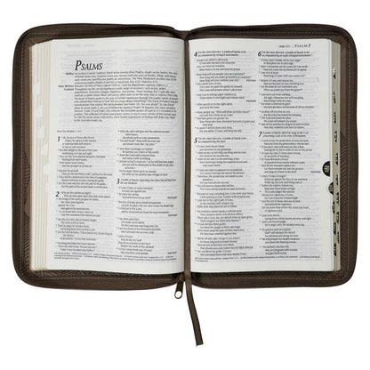 NLT Brown Leaves Faux Leather Flexcover Standard Bible Thumb Indexed With Zip image 5